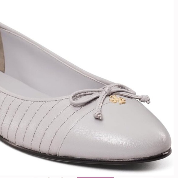 Tory Burch Quilted Bow Elegant Gray Women's Ballet Flats - Picture 1 of 11